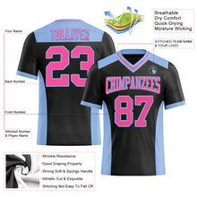 Load image into Gallery viewer, Custom Black Pink-Light Blue Authentic Football Jersey
