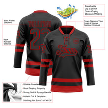 Load image into Gallery viewer, Custom Black Red Hockey Lace Neck Jersey
