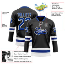 Load image into Gallery viewer, Custom Black Royal-White Hockey Lace Neck Jersey
