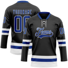 Load image into Gallery viewer, Custom Black Royal-White Hockey Lace Neck Jersey

