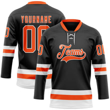 Load image into Gallery viewer, Custom Black Orange-White Hockey Lace Neck Jersey
