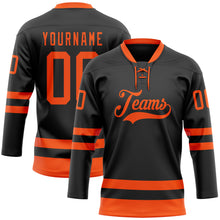 Load image into Gallery viewer, Custom Black Orange Hockey Lace Neck Jersey
