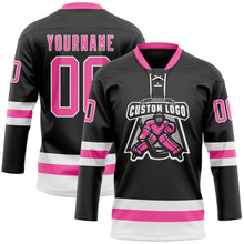 Load image into Gallery viewer, Custom Black Pink-White Hockey Lace Neck Jersey
