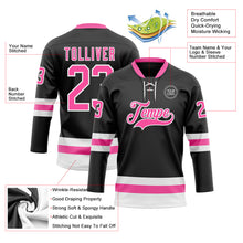 Load image into Gallery viewer, Custom Black Pink-White Hockey Lace Neck Jersey
