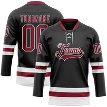 Load image into Gallery viewer, Custom Black Crimson-White Hockey Lace Neck Jersey
