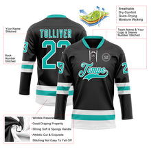 Load image into Gallery viewer, Custom Black Aqua-White Hockey Lace Neck Jersey
