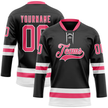 Load image into Gallery viewer, Custom Black Neon Pink-White Hockey Lace Neck Jersey
