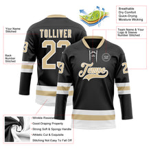 Load image into Gallery viewer, Custom Black Vegas Gold-White Hockey Lace Neck Jersey
