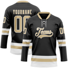 Load image into Gallery viewer, Custom Black Vegas Gold-White Hockey Lace Neck Jersey
