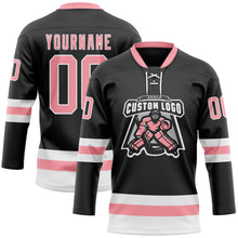 Load image into Gallery viewer, Custom Black Medium Pink-White Hockey Lace Neck Jersey
