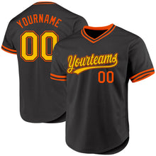 Load image into Gallery viewer, Custom Black Gold-Orange Authentic Throwback Baseball Jersey
