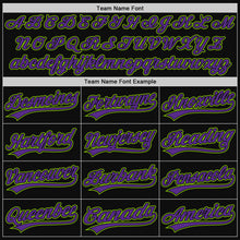 Load image into Gallery viewer, Custom Black Purple-Neon Green Authentic Throwback Baseball Jersey
