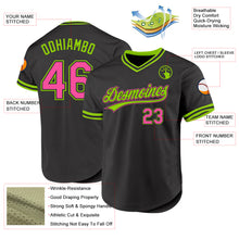 Load image into Gallery viewer, Custom Black Pink-Neon Green Authentic Throwback Baseball Jersey
