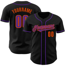 Load image into Gallery viewer, Custom Black Purple-Orange Authentic Baseball Jersey
