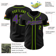 Load image into Gallery viewer, Custom Black Purple-Neon Green Authentic Baseball Jersey
