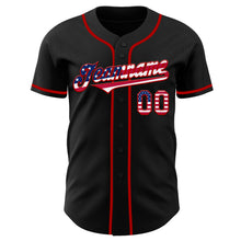 Load image into Gallery viewer, Custom Black USA Flag-Red Authentic Baseball Jersey
