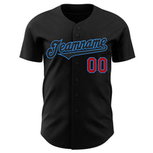 Load image into Gallery viewer, Custom Black Electric Blue-Red Authentic Baseball Jersey
