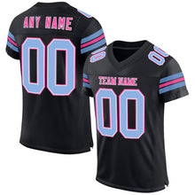 Load image into Gallery viewer, Custom Black Light Blue-Pink Mesh Authentic Football Jersey
