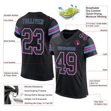 Load image into Gallery viewer, Custom Black Light Blue-Pink Mesh Authentic Football Jersey
