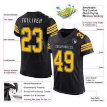 Load image into Gallery viewer, Custom Black Gold-Gray Mesh Authentic Football Jersey
