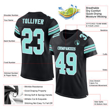 Load image into Gallery viewer, Custom Black Ice Blue-White Mesh Authentic Football Jersey
