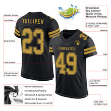Load image into Gallery viewer, Custom Black Old Gold Mesh Authentic Football Jersey

