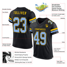 Load image into Gallery viewer, Custom Black Light Blue-Yellow Mesh Authentic Football Jersey
