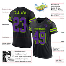 Load image into Gallery viewer, Custom Black Purple-Neon Green Mesh Authentic Football Jersey

