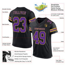 Load image into Gallery viewer, Custom Black Purple-Old Gold Mesh Authentic Football Jersey
