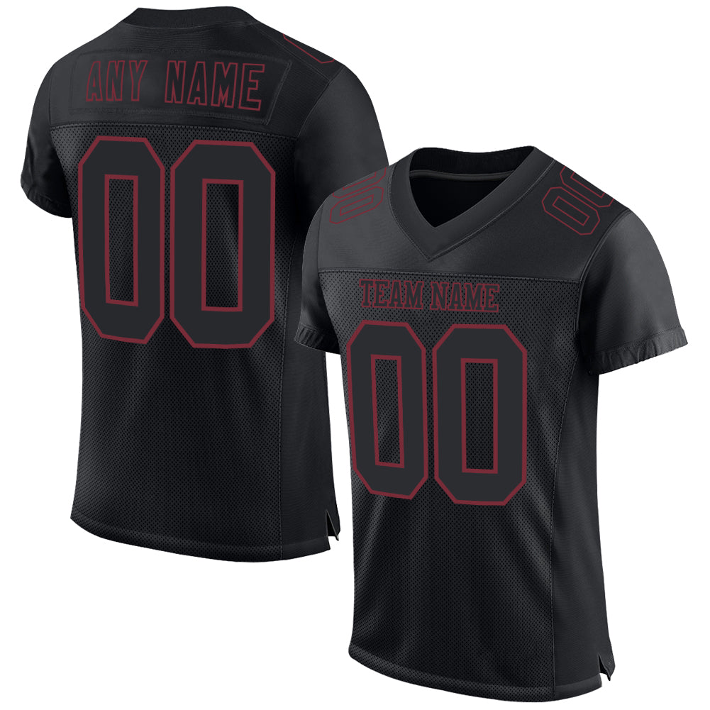 Custom Black Burgundy Mesh Authentic Football Jersey