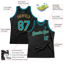 Load image into Gallery viewer, Custom Black Teal-Old Gold Authentic Throwback Basketball Jersey
