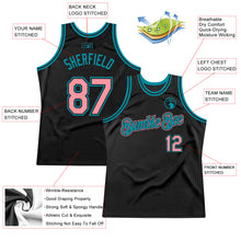 Load image into Gallery viewer, Custom Black Medium Pink-Teal Authentic Throwback Basketball Jersey
