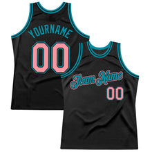 Load image into Gallery viewer, Custom Black Medium Pink-Teal Authentic Throwback Basketball Jersey
