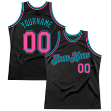 Load image into Gallery viewer, Custom Black Pink-Teal Authentic Throwback Basketball Jersey
