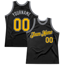 Load image into Gallery viewer, Custom Black Gold-Gray Authentic Throwback Basketball Jersey
