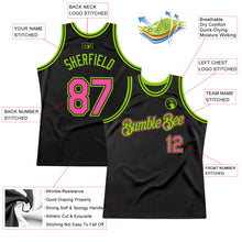 Load image into Gallery viewer, Custom Black Pink-Neon Green Authentic Throwback Basketball Jersey
