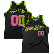 Load image into Gallery viewer, Custom Black Pink-Neon Green Authentic Throwback Basketball Jersey
