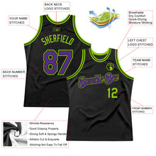 Load image into Gallery viewer, Custom Black Purple-Neon Green Authentic Throwback Basketball Jersey
