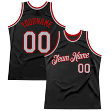 Load image into Gallery viewer, Custom Black Gray-Red Authentic Throwback Basketball Jersey
