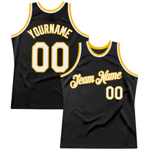 Load image into Gallery viewer, Custom Black White-Gold Authentic Throwback Basketball Jersey
