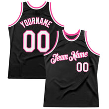 Load image into Gallery viewer, Custom Black White-Pink Authentic Throwback Basketball Jersey
