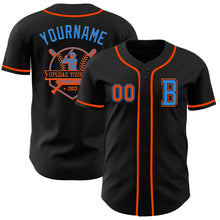 Load image into Gallery viewer, Custom Black Orange-Electric Blue Authentic Baseball Jersey
