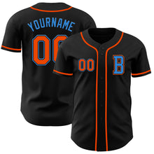 Load image into Gallery viewer, Custom Black Orange-Electric Blue Authentic Baseball Jersey
