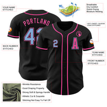 Load image into Gallery viewer, Custom Black Light Blue-Pink Authentic Baseball Jersey
