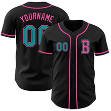 Load image into Gallery viewer, Custom Black Teal-Pink Authentic Baseball Jersey
