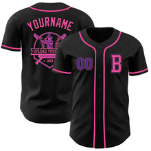 Load image into Gallery viewer, Custom Black Purple-Pink Authentic Baseball Jersey
