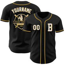 Load image into Gallery viewer, Custom Black White-Old Gold Authentic Baseball Jersey
