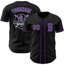 Load image into Gallery viewer, Custom Black Purple-Gray Authentic Baseball Jersey
