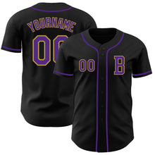 Load image into Gallery viewer, Custom Black Purple-Old Gold Authentic Baseball Jersey
