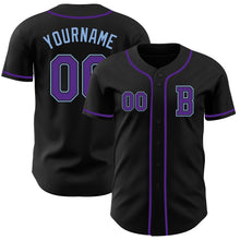 Load image into Gallery viewer, Custom Black Purple-Light Blue Authentic Baseball Jersey
